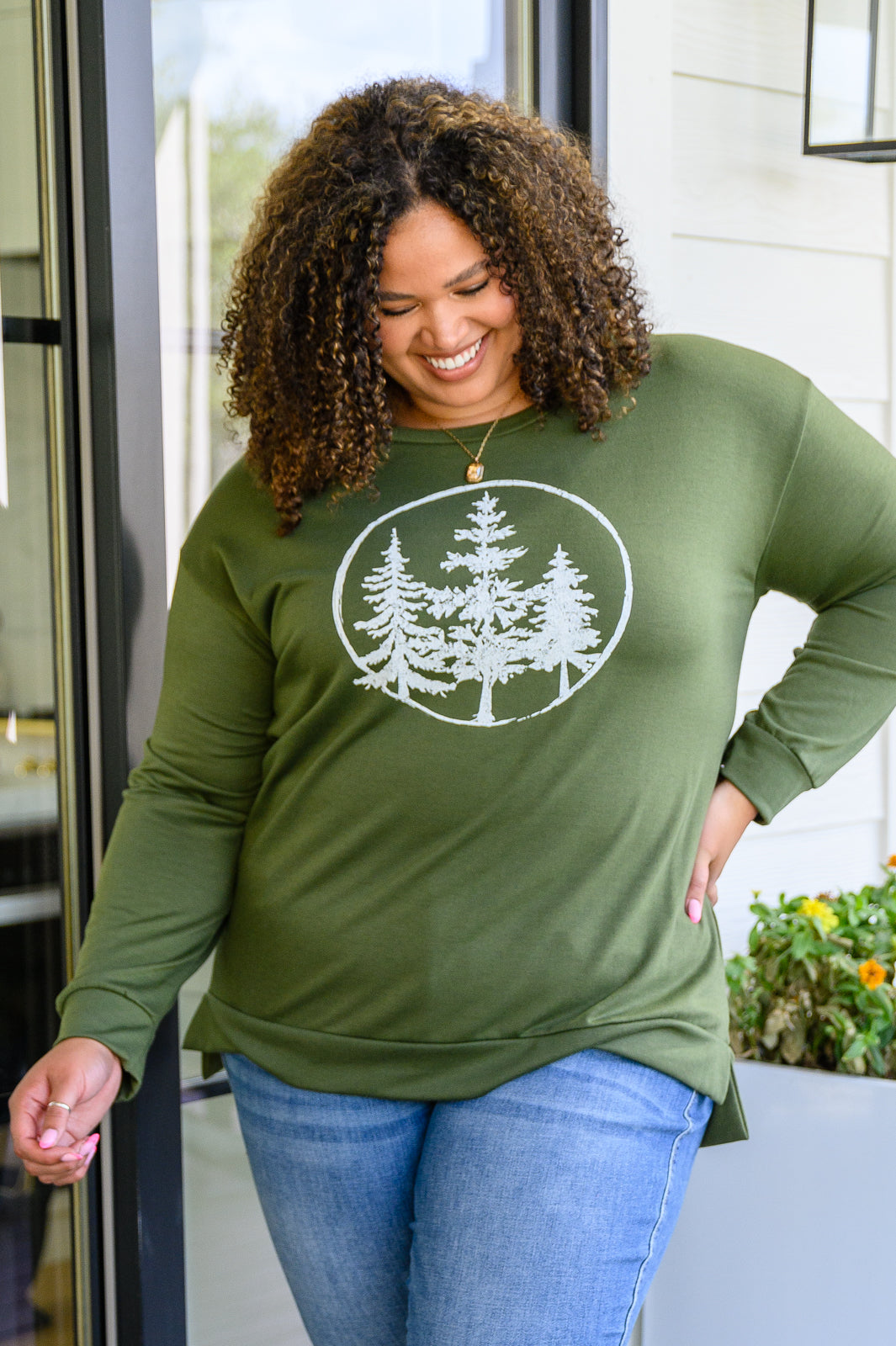 Beyond The Pines Graphic Long Sleeve Top In Green