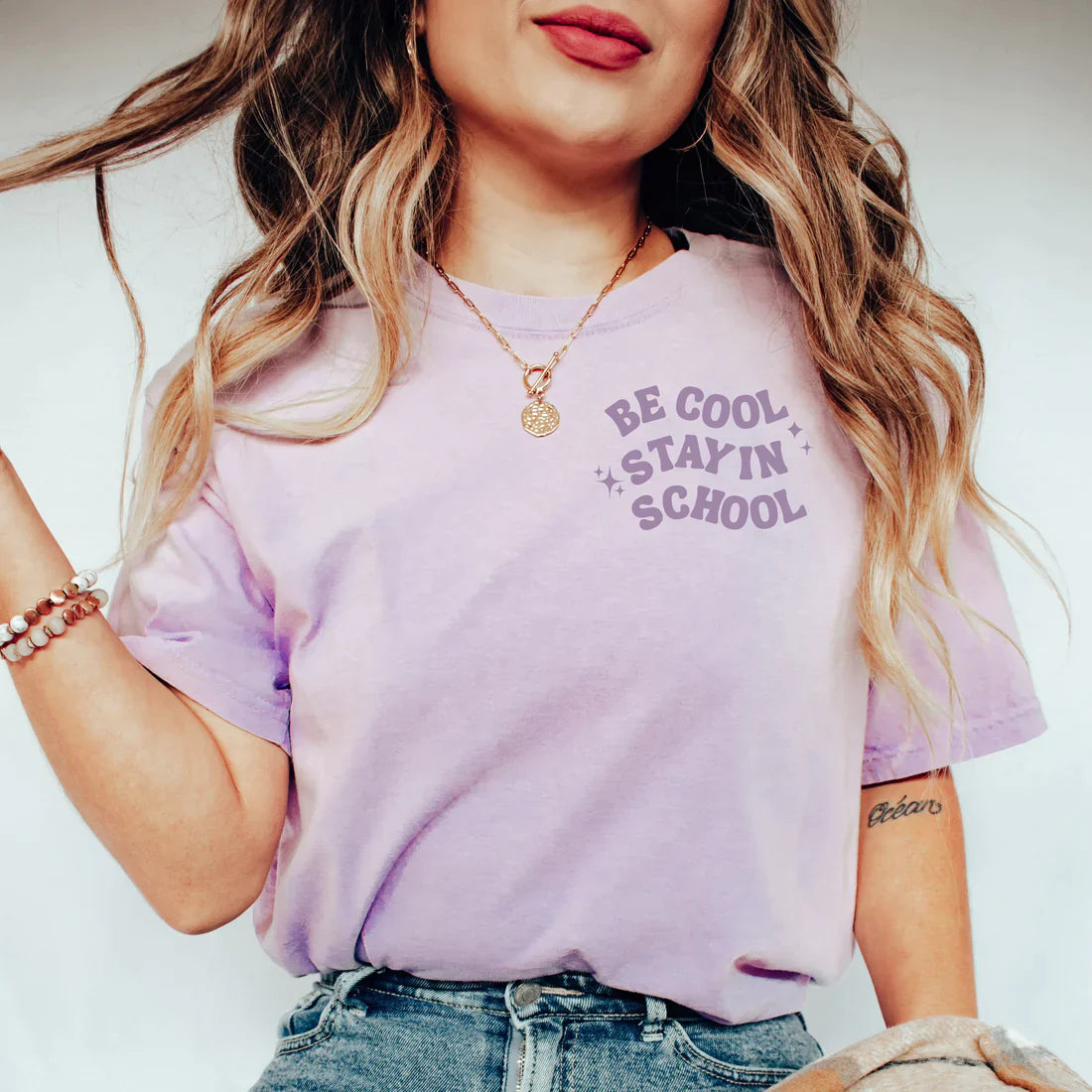 PREORDER: Be Cool Stay in School Graphic Tee in Orchid